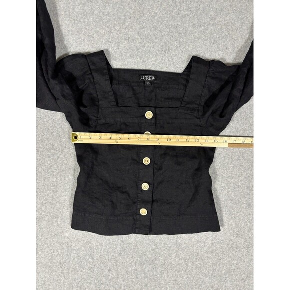 J Crew 100% Linen Black Squareneck Puffed Long Sleeve Button Down Crop Size XXS - Picture 3 of 7